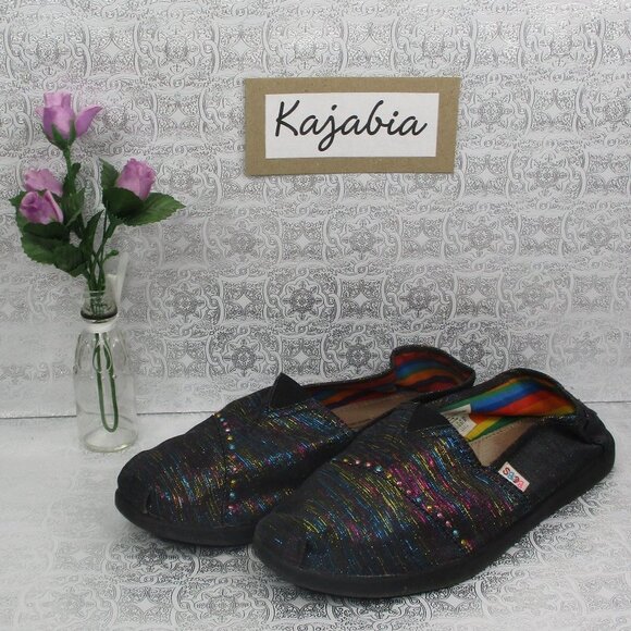 BOBS Black/Multicolored Slip On Shoes Size 4.5 - Picture 1 of 8